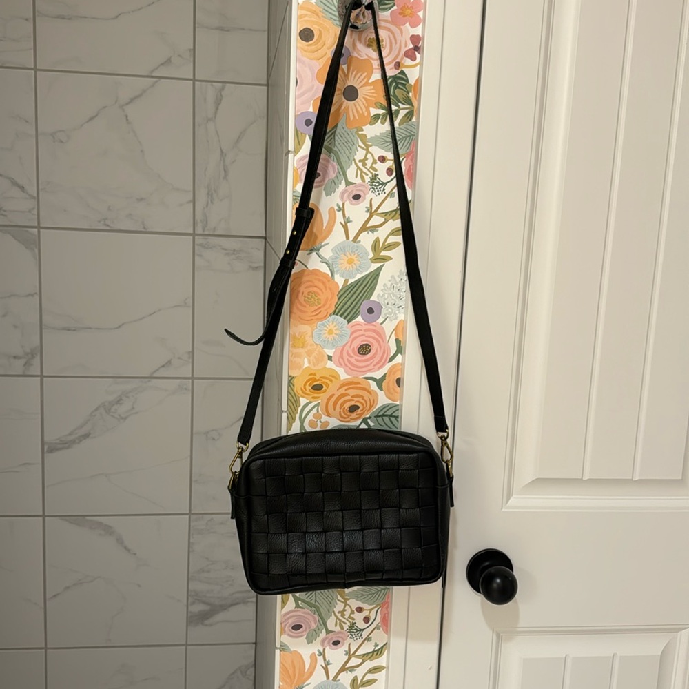 Madewell Black Woven Leather Crossbody Bag